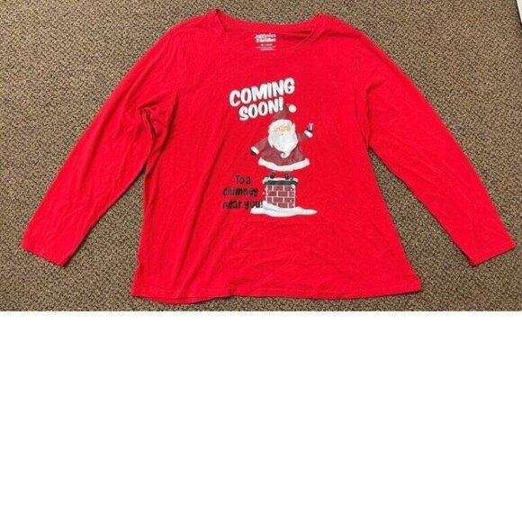 Womens Pajamas Christmas Santa Coming Soon Red Plaid 2 pc Plus Top Pants-sz 2X - Picture 2 of 6